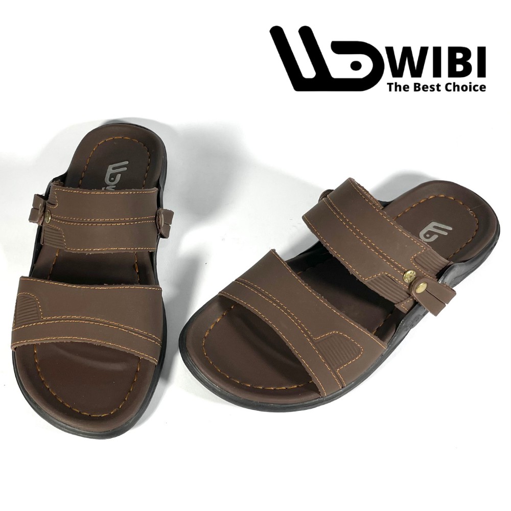 Sandal Slide Pria Cowok Kulit Original WIBI S 22 Sendal Fashion Casual Import Kantor Kerja Santai