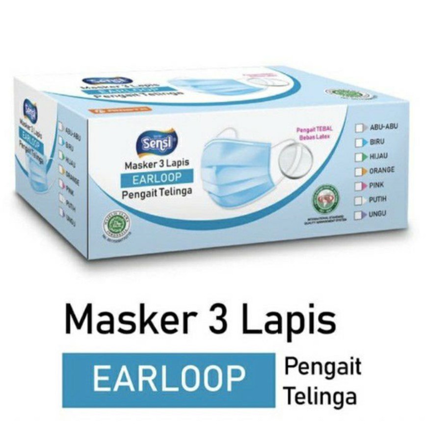 Masker Sensi Earloop 3 PLY ORIGINAL/masker sensi/masker medis/masker 3ply Isi 40 Pcs