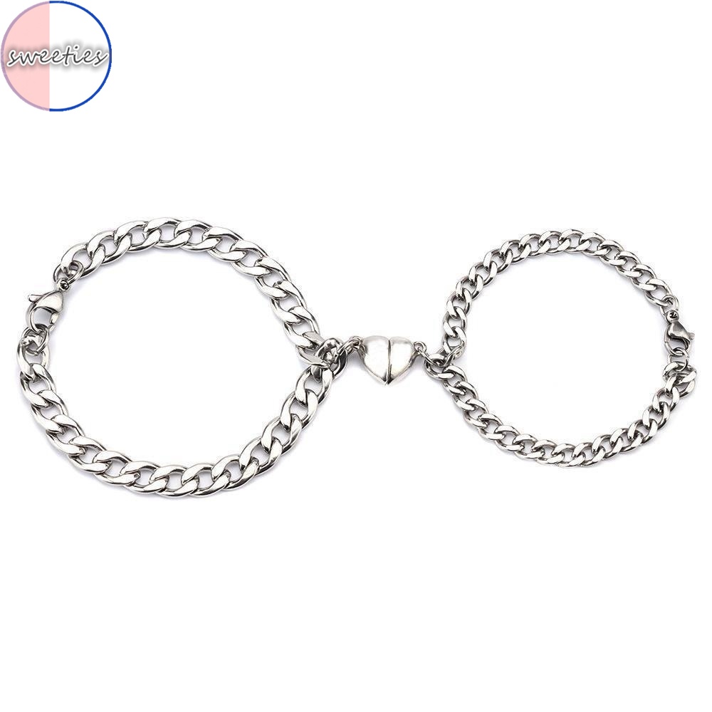 2 Pcs 1 Pasang Gelang Tangan Magnet Gaya Punk Untuk Pasanganpriawanita