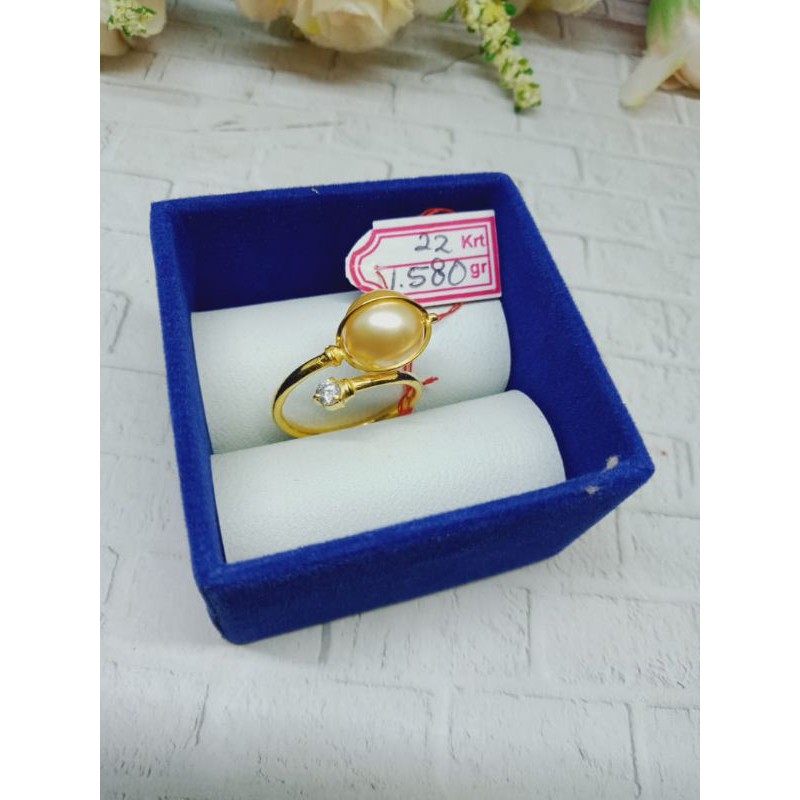 ORIGINAL CINCIN MUTIARA LAUT LOMBOK ASLI PERHIASAN MEWAH CINCIN EMAS 22 K MUTIARA LAUT PALOMA