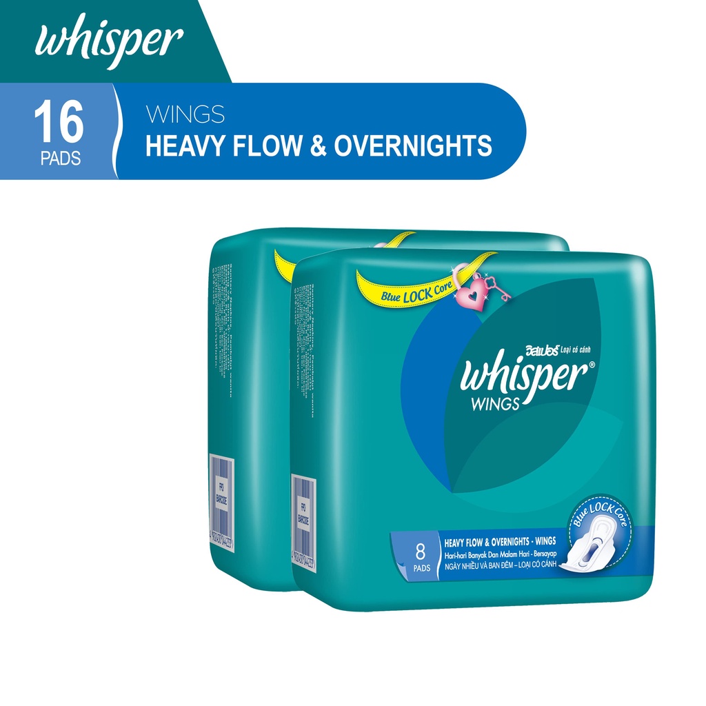 Whisper Pembalut Heavy Flow & Overnight Wings - Isi 8 Paket Isi 2