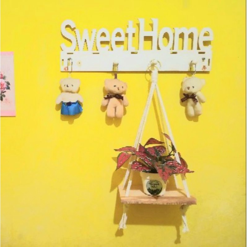 AMBALAN TALI MACRAME SHELF HANGING / RAK GANTUNG / RAK DINDING KAYU JATI BELANDA