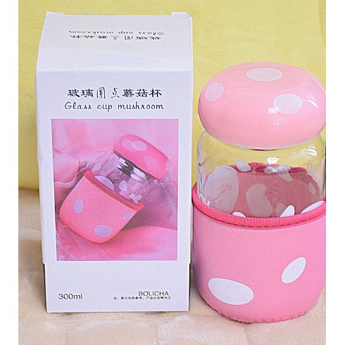 ~ PIYOSHI08 ~ Botol Kaca Cover Bentuk Jamur Mini Mushroom Tea Cup 300 Ml Lucu Murah AF51