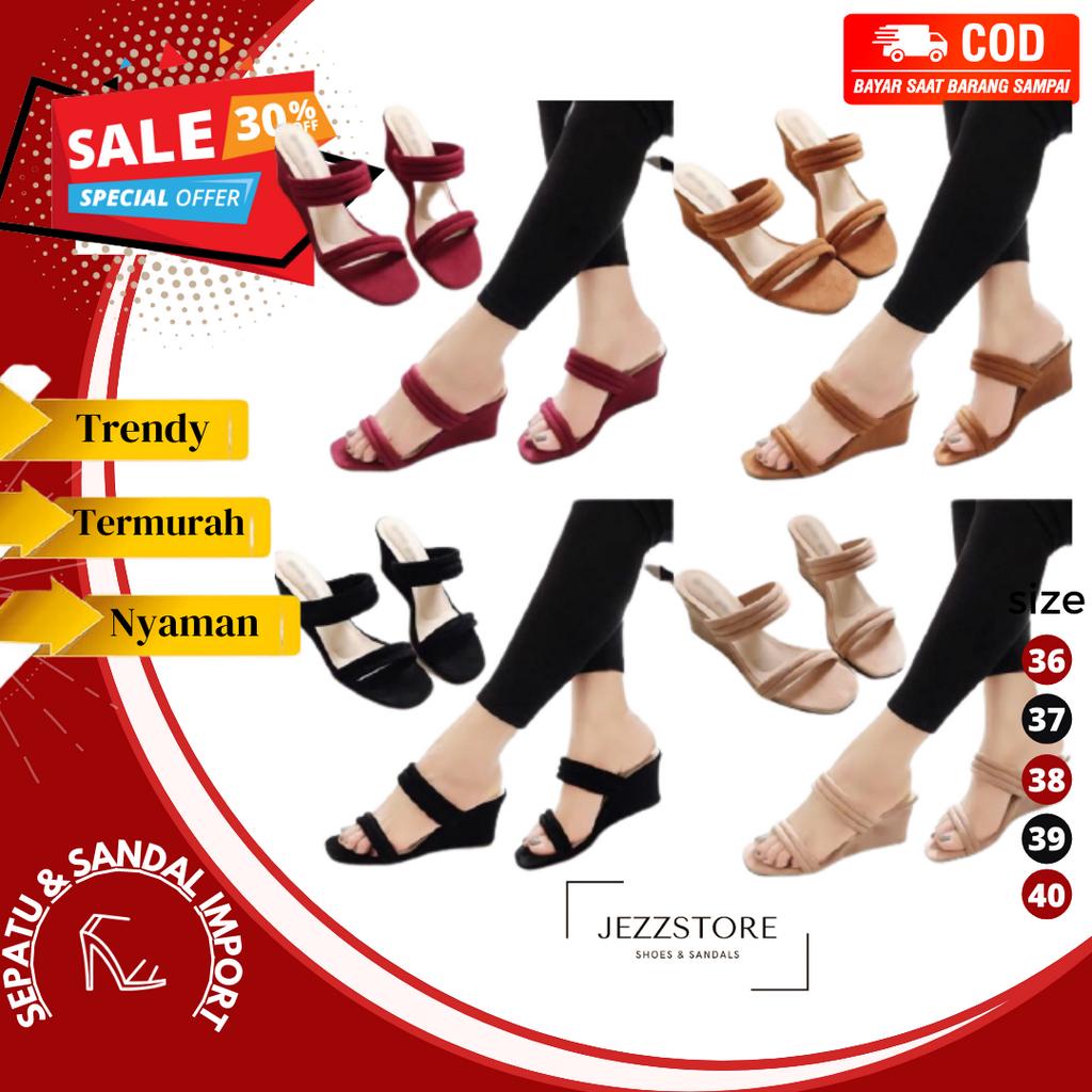 JS109 Sandal Ibu Kondangan pesta Sendal Wanita Cantik Jinjit Kekinian Lebaran Terbaru WEDGES