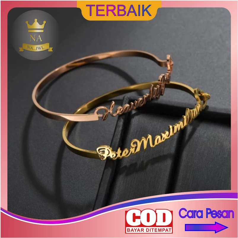 Gelang Nama custom Titanium Anti Karat bracelet korea name aksesoris wanita fashion perempuan NEW