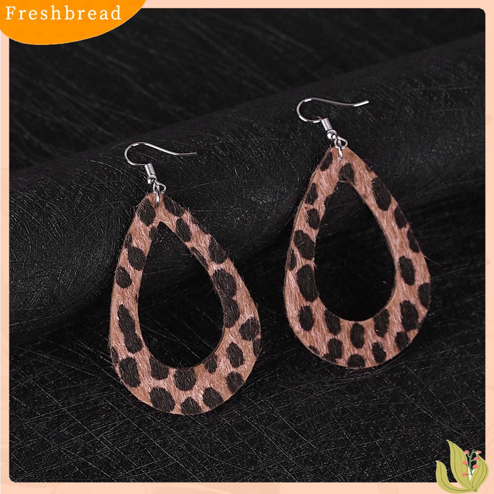 Fresh| Anting Kait Gantung Wanita Bahan Kulit Imitasi Desain Print Leopard Untuk Hadiah