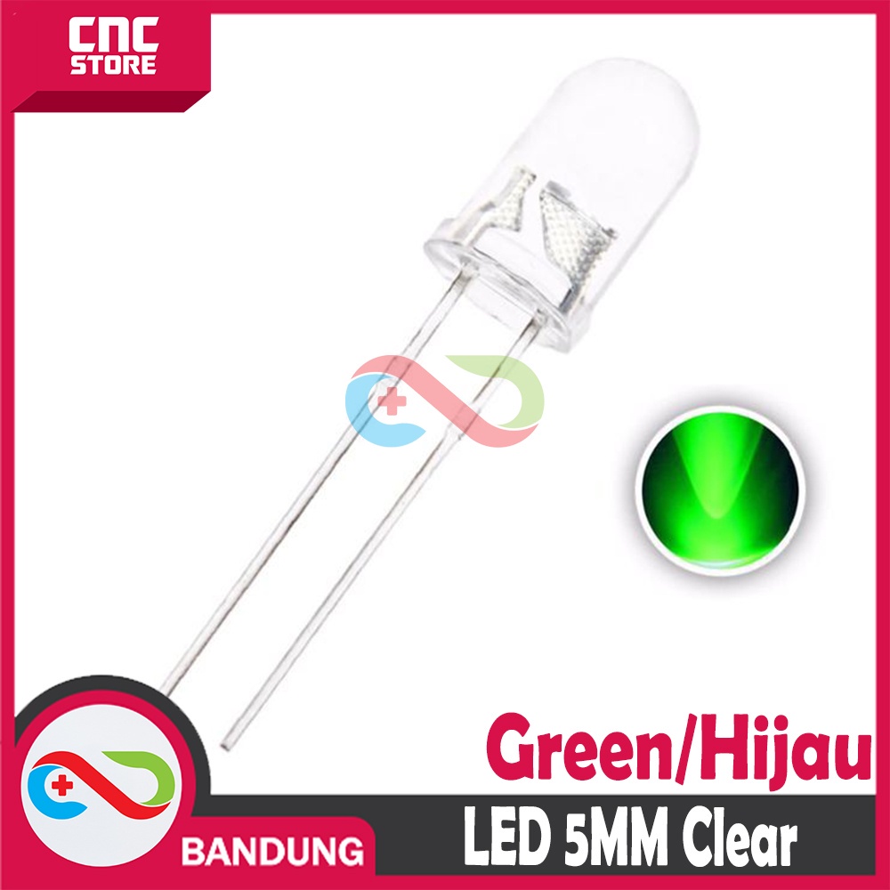 10PCS LED 5MM F5 SUPER BRIGHT GREEN HIJAU CLEAR