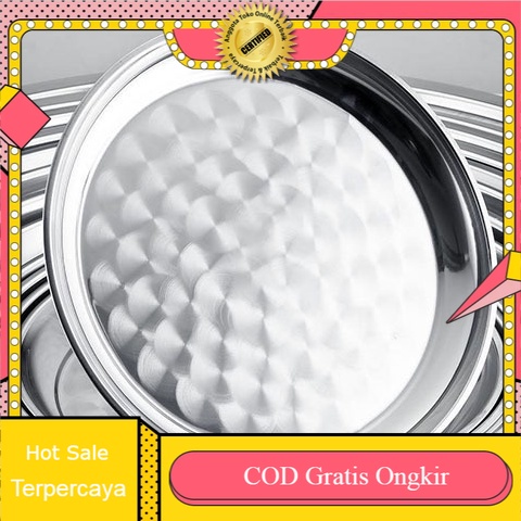 Nampan Baki Saji Bulat Besar Tray Stainless Polos 34 cm 36cm