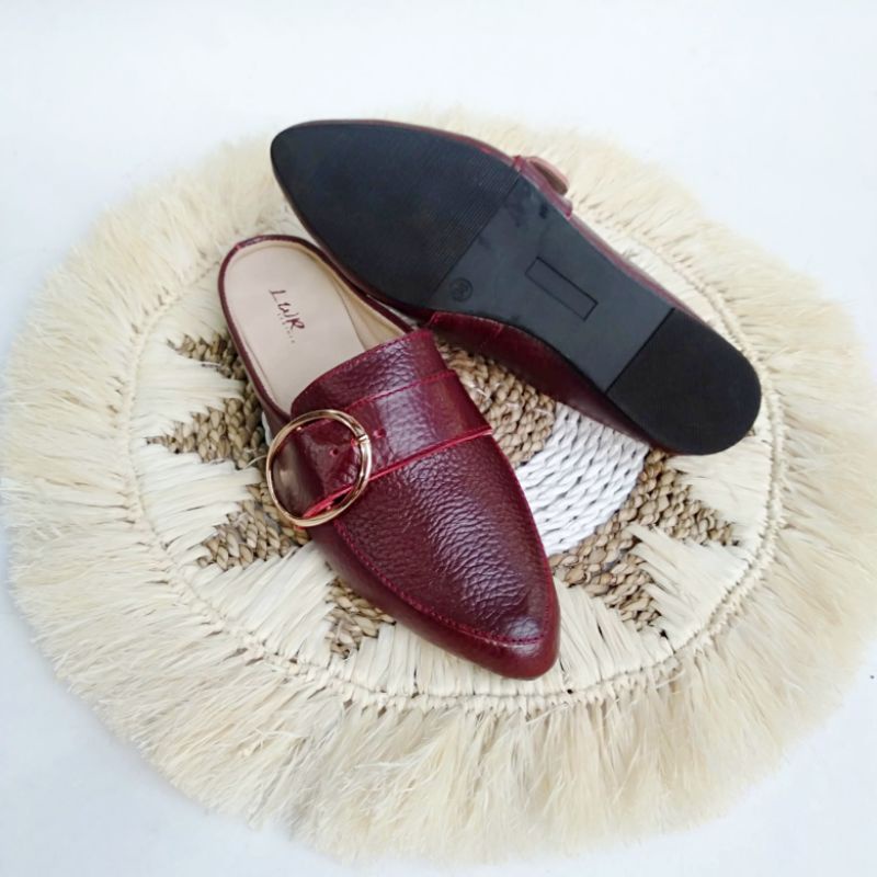 Sepatu flat shoes wanita kulit asli terbaru Bustong marun