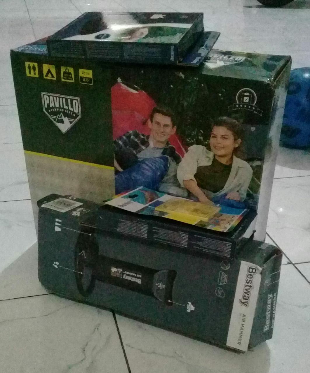 Bestway Kasur Angin Queen 3 Orang + Pompa + 2 Bantal + Sticker Lem