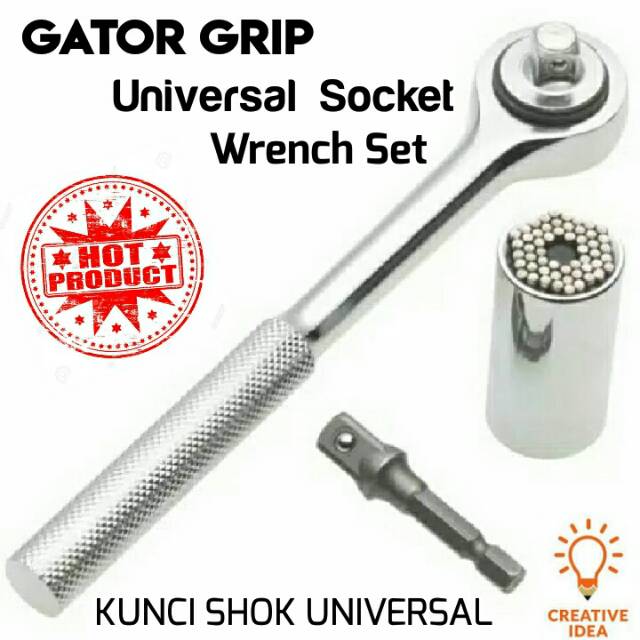 Kunci Shok Universal Socket Wrench Set GATOR GRIP Lengkap komplit dengan handle dan connector kunci