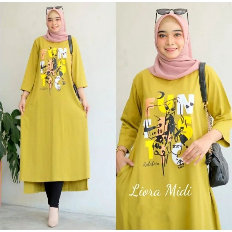 Liora Midi /MIDI dress terbaru 2022/long tunik terlaris bahan combed 24s