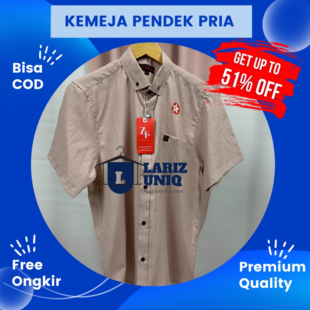Atasan Kemeja Baju Hem Kerja Formal Polos Pria Laki laki Lengan Pendek Warna Cream