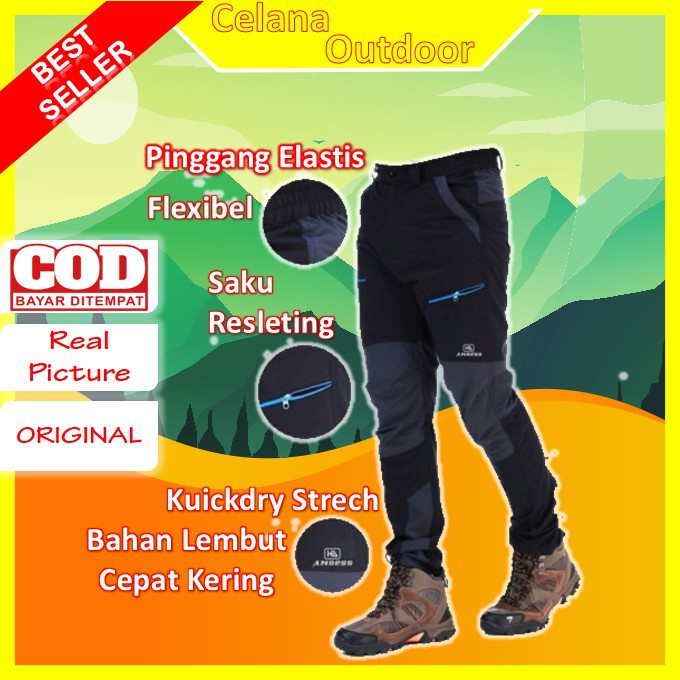Celana Gunung Outdoor Outdor Waterproof Lapangan Anti Air Panjang Sambung Parasut Second Pria Wanita