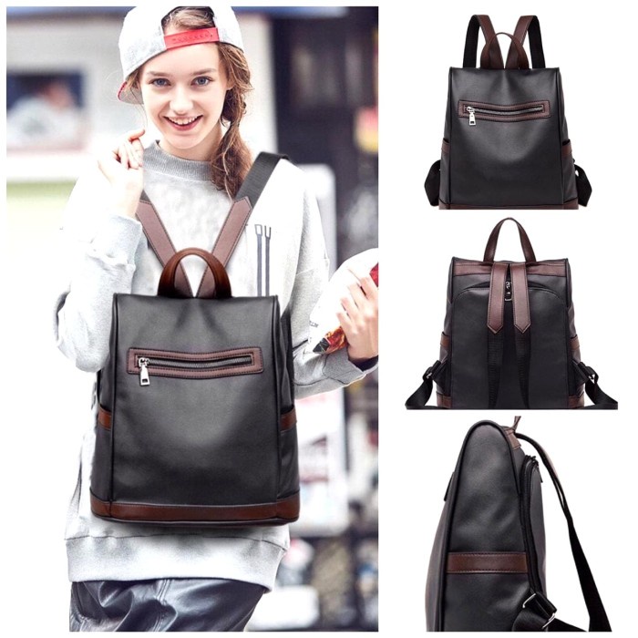 Tas Jinjing Ransel CHIBAO Wanita Kanvas Hitam Kecil Cewek Dewasa T3J1 Lucu Kulit Multifungsi Backpac