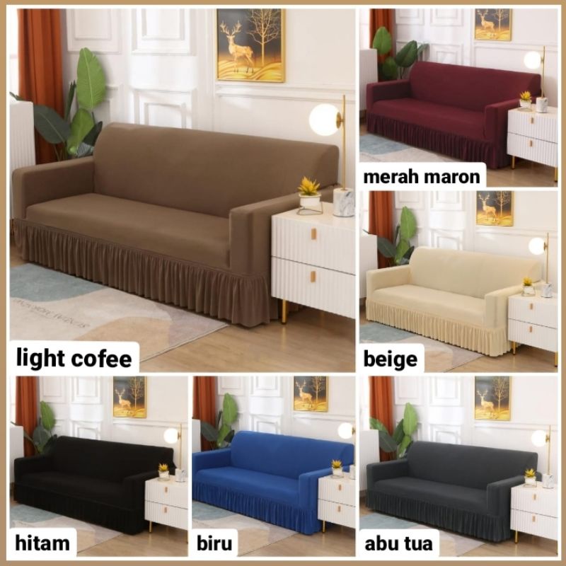 Cover sofa sarung sofa 1 2 3 seater polos rumbai