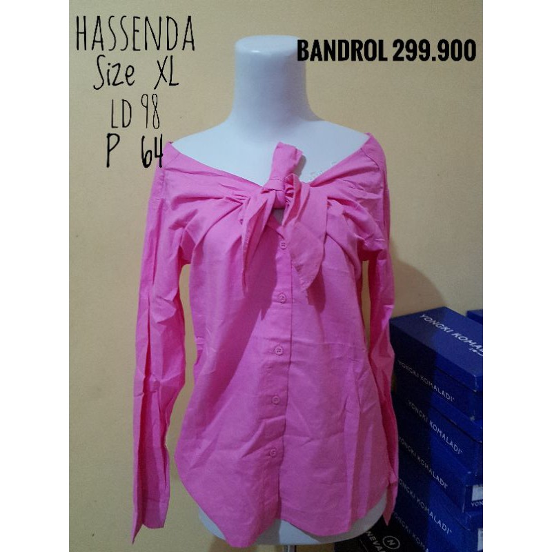 HASSENDA M XL Atasan kemeja wanita pink lengan panjang katun blouse hem kemeja merah muda import