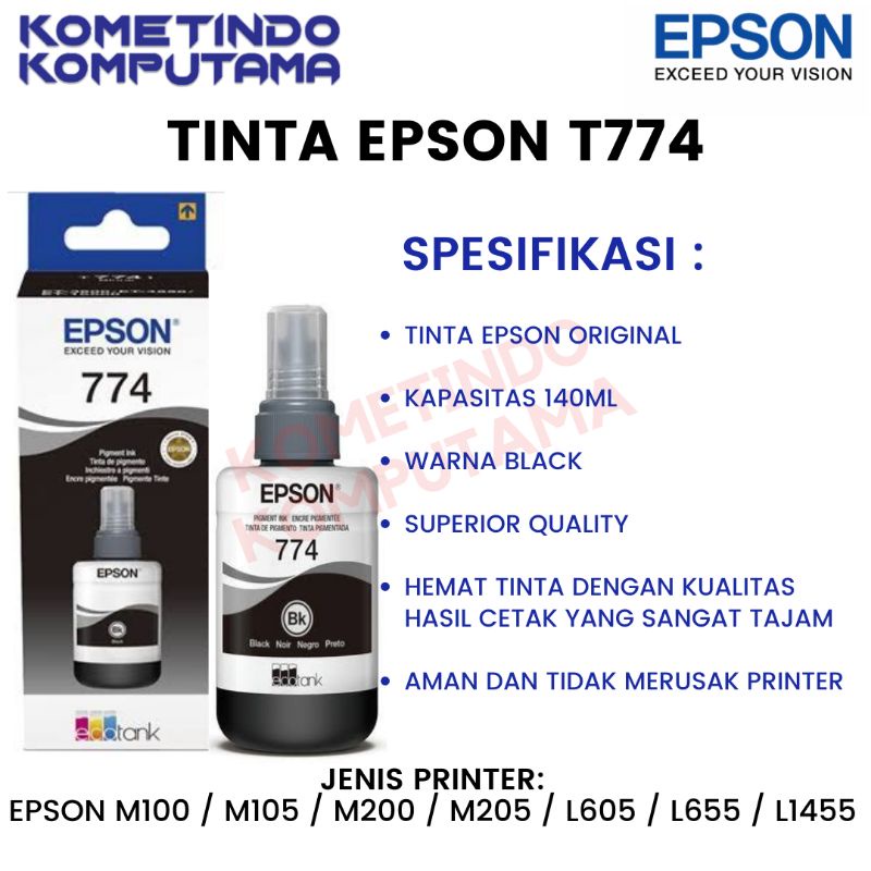 T 774 Black Pigmen 140ml Tinta Epson T7741 100% Original 140ml PRINT EPSON M100 M200 L655