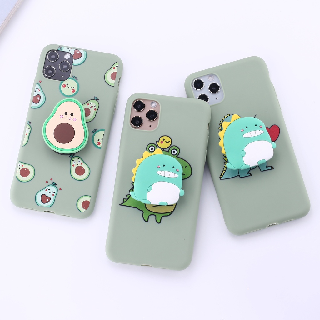 Case Iphone 11, 12, PRO, PRO MAX,MINI Silikon Soft Case + Popsocket Case Iphone  3D Dinosaur Avocado