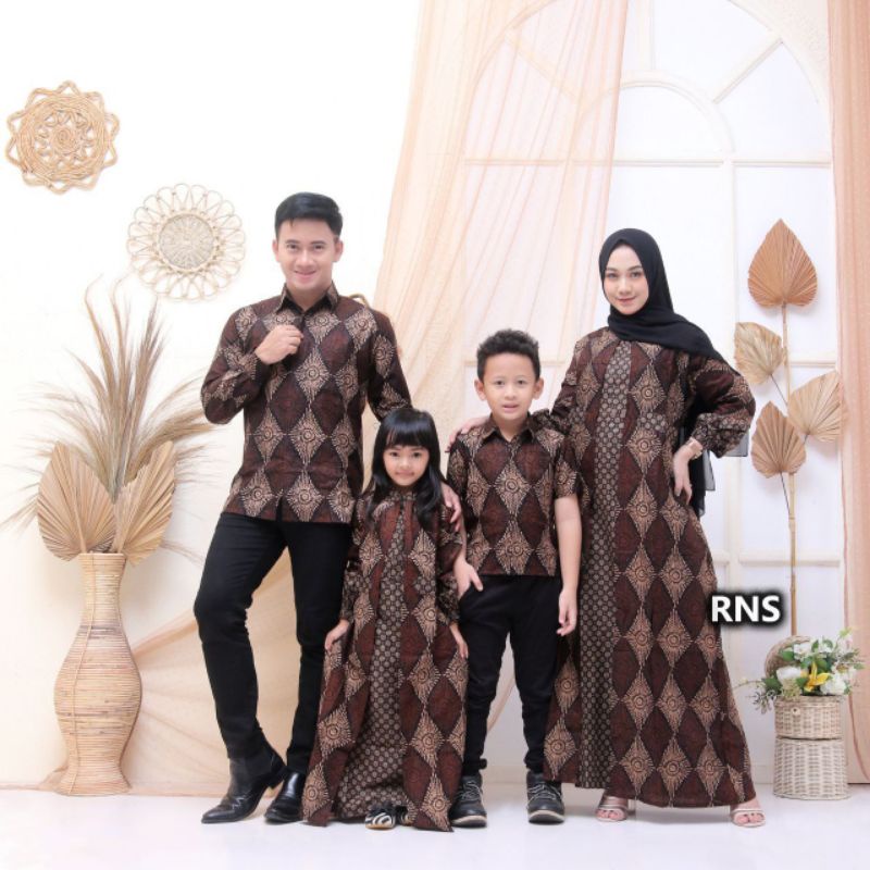 Batik Couple Keluarga Gamis Busui Motif Prasasti Batik Keluarga Seragam