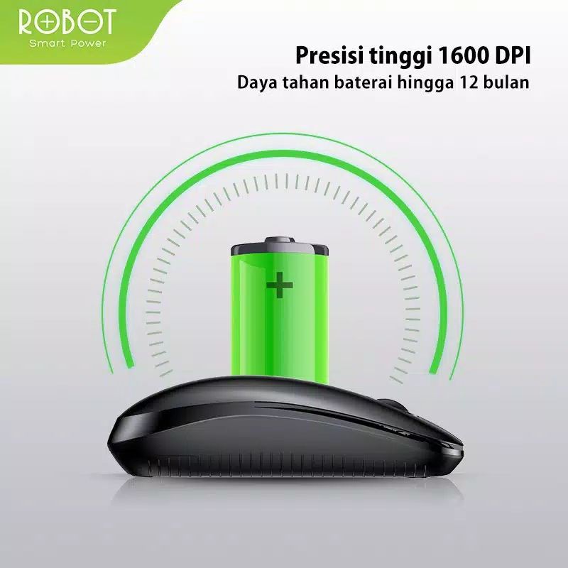 MOUSE WIRELESS 2.4G 1600DPI ROBOT M260 GARANSI 1 TAHUN