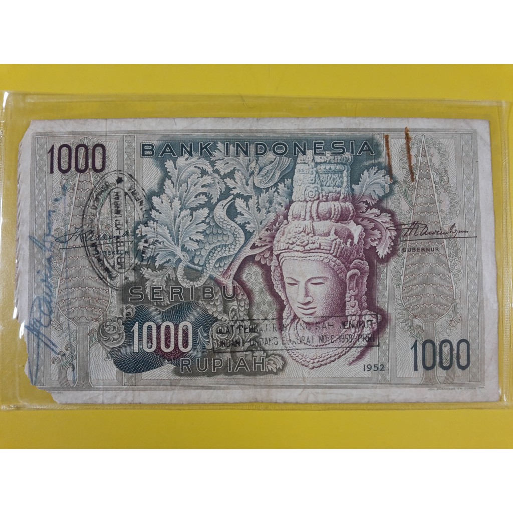 Uang Kuno Indonesia 1000 Rupiah Tahun 1952 G