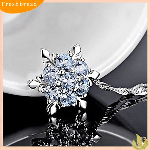 ? Fresh ? Kalung Lapis Silver Liontin Snowflake Hias Berlian Imitasi Berkilau untuk Wanita