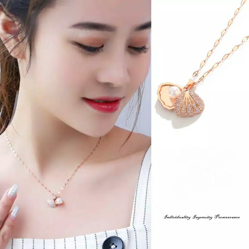 GG kalung Rantai  Aksen Kerang Mutiara Cinta Fashion Korea#KA-103