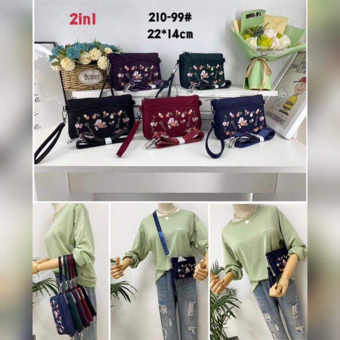 PROMO TAS SELEMPANG WANITA/POUCH BOBO BORDIR BUNGA BB210 2RUANG