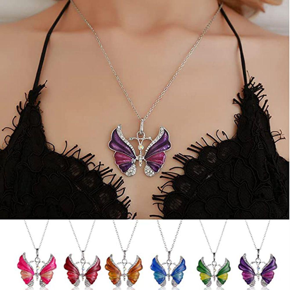 Solighter Butterfly Kalung Perhiasan Aksesoris Hadiah Hari Valentine Perhiasan Menarik Fashion Berlian Serangga Choker