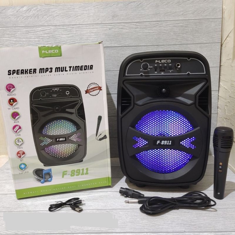 Speaker Bluetooth Karaoke Fleco F-8911 Gratis Microphone Super Bass