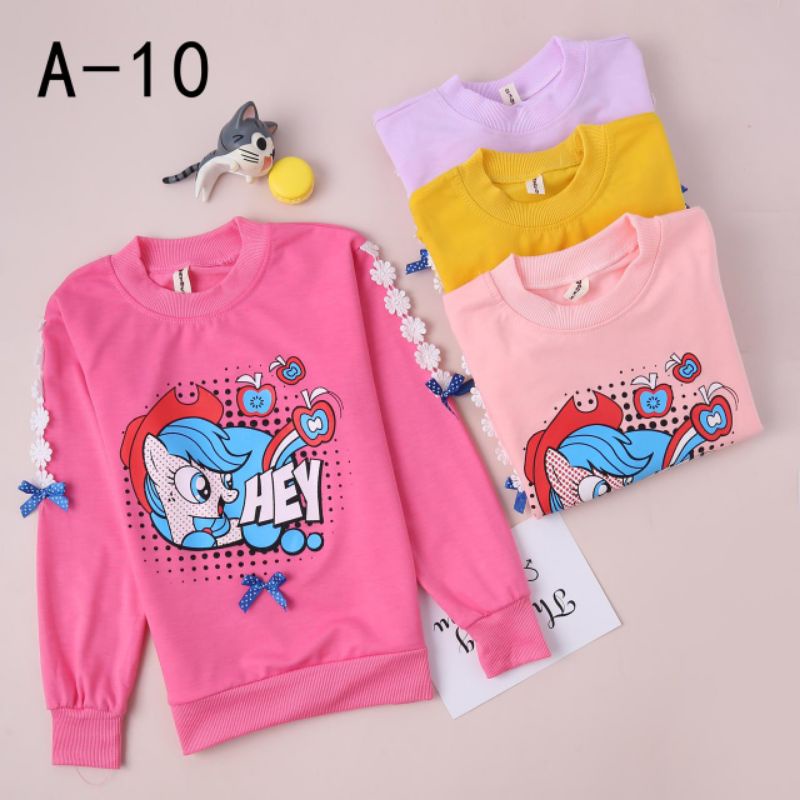 Atasan Anak Perempuan Import 4-11 Tahun Switer Import 100% (SWEATER IMPORT SABLON RENDA)