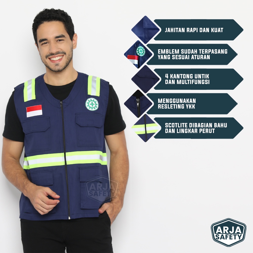ARJA SAFETY [ FREE LOGO SAFETY &amp; BENDERA ] Rompi Safety, Rompi Safety Proyek Lapangan, Rompi Proyek