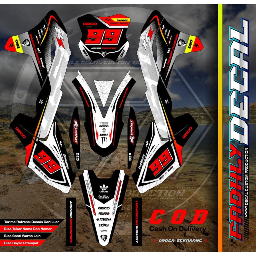 Decal KX 250 Putih Hitam Merah Sticker Fullbody Keren