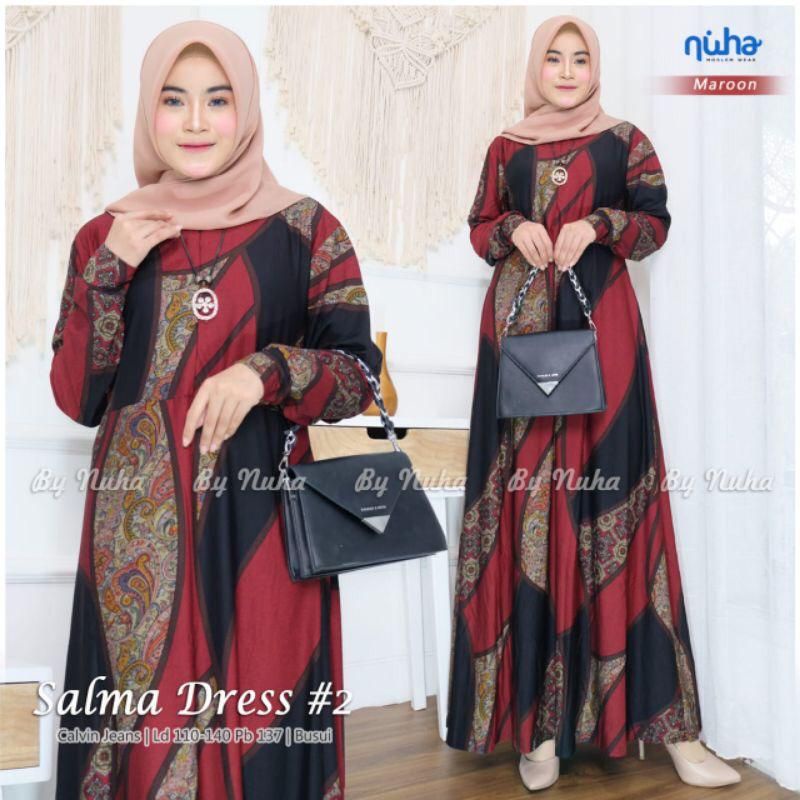 Salma Dress - Gamis Wanita Calvin Jeans Terbaru LD110 Busui Jumbo / R.19 - 033-5966