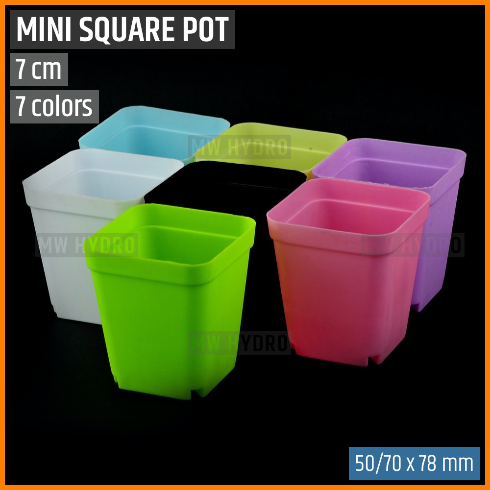Mini Square Pot and Base Tray - Pot Tanaman Kotak dan Tatakan, 7 cm
