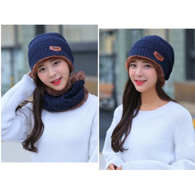 TOPI SYAL KUPLUK RAJUT BEANI SCARF BAHAN TEBAL 2 IN 1 SET TOPI HIKING BAHAN WOOL