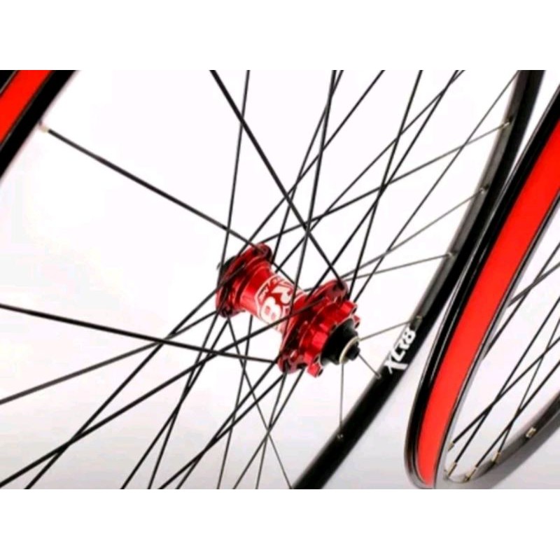 Wheelset XLR8 Hitam Merah 700c Roadbike Discbrake Bisa TA 12 &amp; QR Wheelset Road Bike DiscBrake Balap