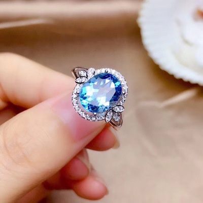 Cincin Berlian Sapphire Bentuk Bunga Kecil Bahan Stainless