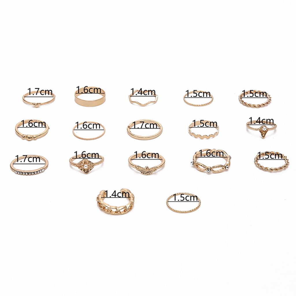 Hu Hu Hu Hu Hu Alat Bantu Pasang Kacamata♡ 17pcs Cincin Knuckle Hias Mutiara Berlian Imitasi Gaya Vintage Untuk Wanita