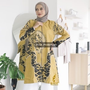 SEMBIRING | Atasan Batik Wanita Busui Formal Elegan Baju Batik Ibu Hamil Model Tunik Muslim Ori Prabuseno Pakaian Kerja Bahan Katun Lengan Panjang