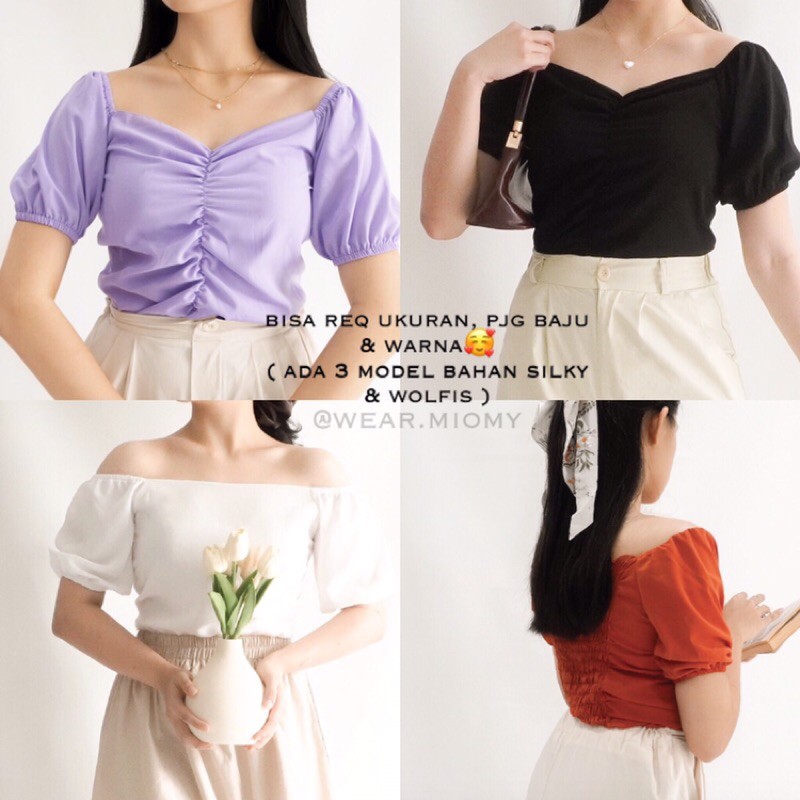 [ S-XXXXXL ] Miracle Cloe zoe Korean Top Atasan wanita lengan pendek puffy baloon silky sabrina impo