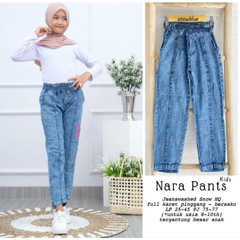 Celana Anak Perempuan Baggy Jeans Jinjong Jhody Pants Usia 7 sampai 13 Tahun Blue Snow Bordir Boneka Koala Pita Bunga Cempaka Love Pants