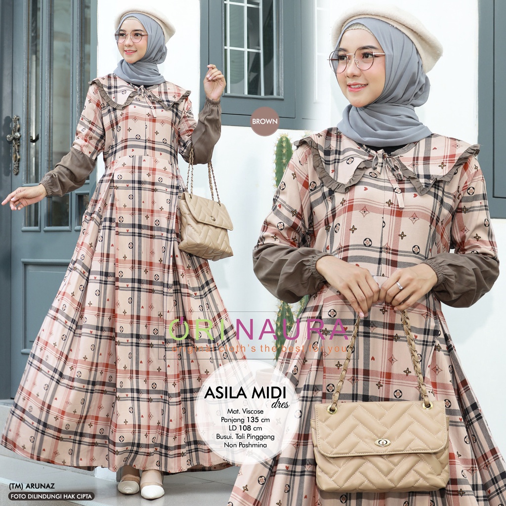AZILA DRESS ORINAURA DRESS GAMIS MIDI FASHION MUSLIM KEKINIAN