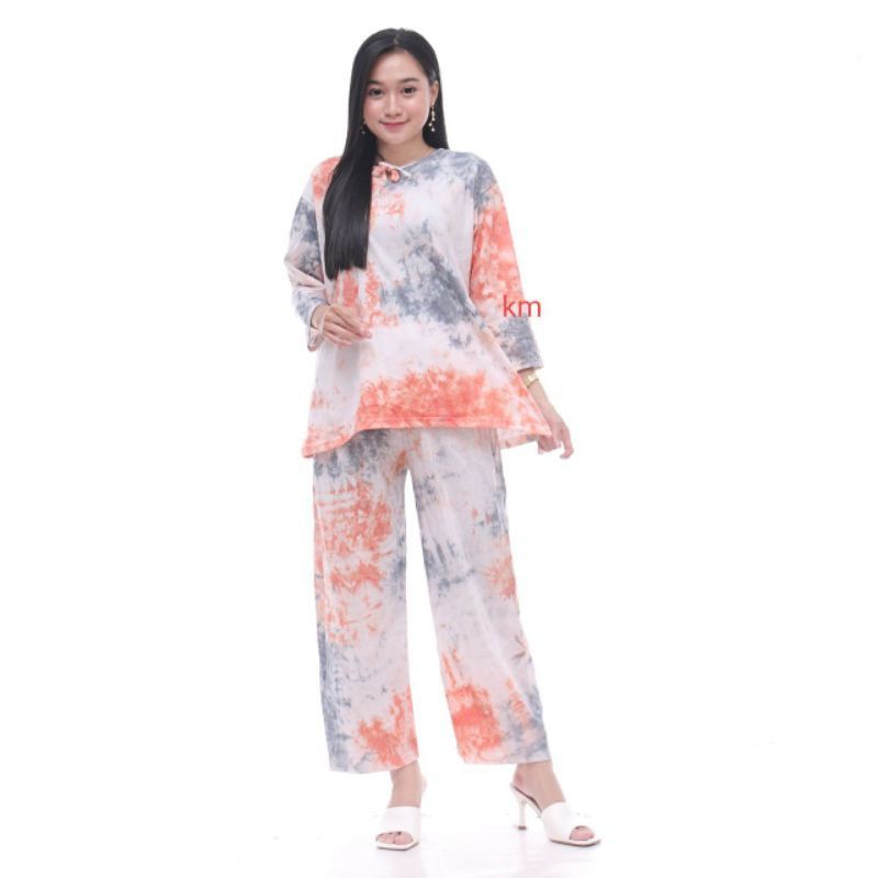 Setelan CP Kaos Tiedye One Set celana panjang wanita Piyama Tie Dye Bali Adem Murah Kekinian-1