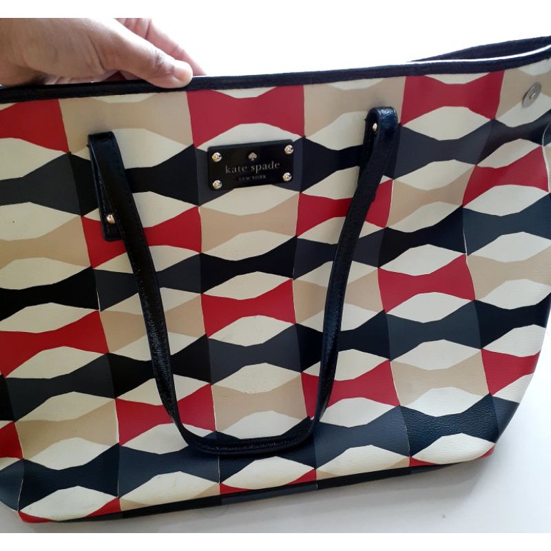 kate spade printed tote bag preloved shopper shoulder leather original