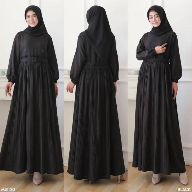 GAMIS CANTIK BLACK WHITE MOMS PLISKET FIT TO XL Gamis Original Sesuai Gambar Realpict ShopeeLive