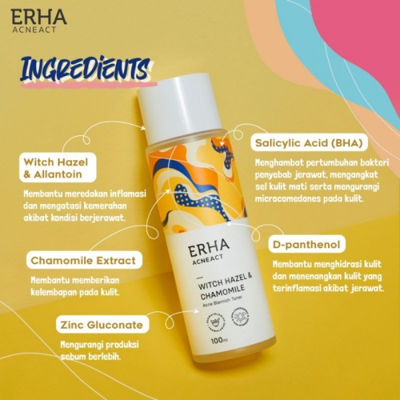 ERHA ACNEACT TONER WITCH HAZEL &amp; ZINC GLUCONATE, CHAMOMILE 100ML