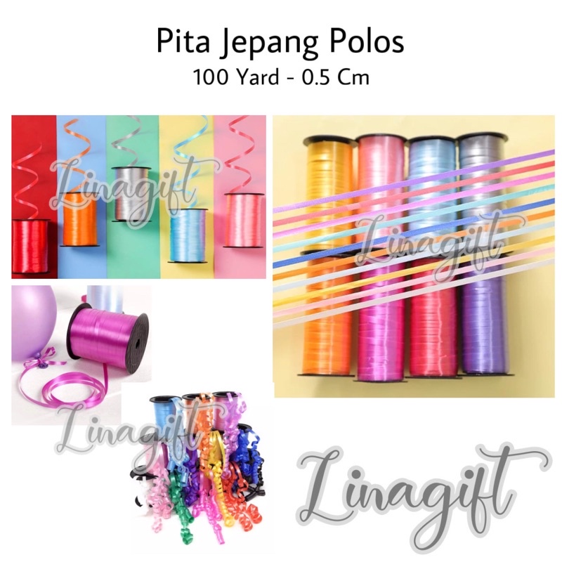 ( Rol 100 Yard ) PITA JEPANG POLOS 0.5 CM - CURLY RIBBON UNTUK PENGIKAT BALON ATAU HIASAN KADO HAMPERS SOUVENIR GOODIE BAG / DEKORASI RUANGAN PESTA - WARNA DIKIRIMKAN RANDOM