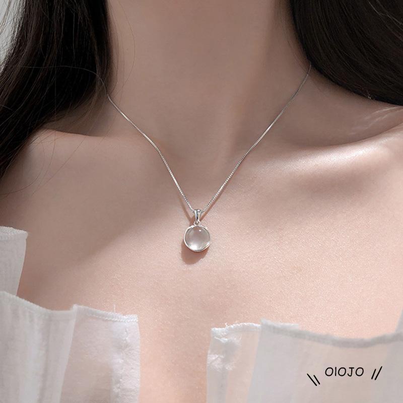 【COD】Kalung Rantai Dengan Liontin Batu Opal Imitasi Bentuk Geometri Warna Putih Untuk Wanita
